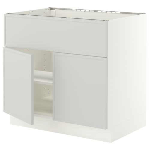 SEKTION Arm inf pr tabl cuiss/hotte 2 ptes, blanc/Aspudden gris clair, 36x24x30 "