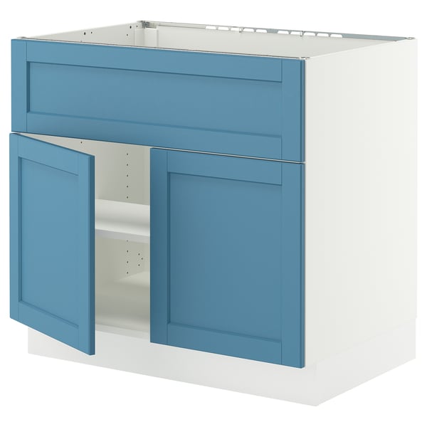 SEKTION Arm inf pr tabl cuiss/hotte 2 ptes, blanc/Lerhyttan bleu, 36x24x30 "
