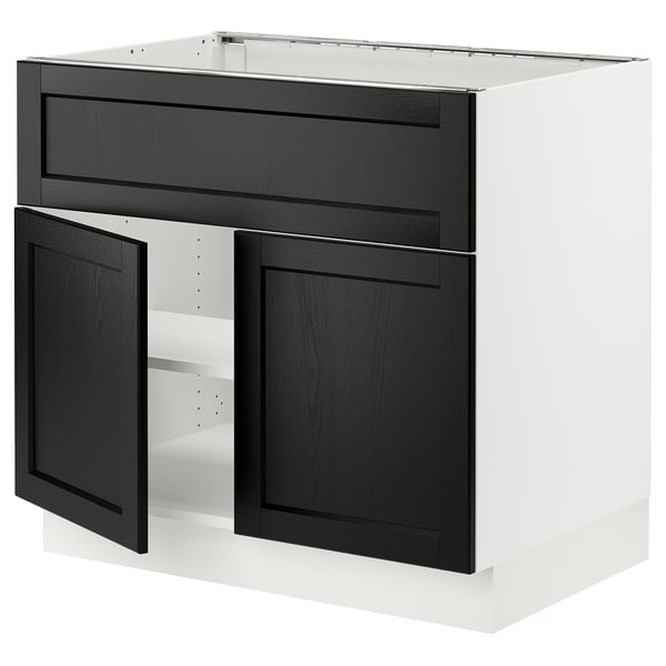 SEKTION Arm inf pr tabl cuiss/hotte 2 ptes, blanc/Lerhyttan teinté noir, 36x24x30 "