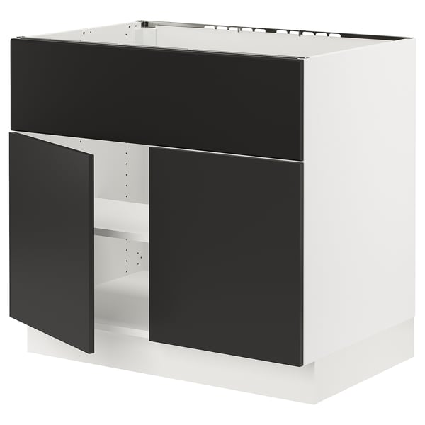 SEKTION Arm inf pr tabl cuiss/hotte 2 ptes, blanc/Nickebo anthracite mat, 36x24x30 "