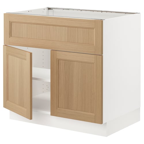SEKTION Arm inf pr tabl cuiss/hotte 2 ptes, blanc/Vedhamn chêne, 36x24x30 "