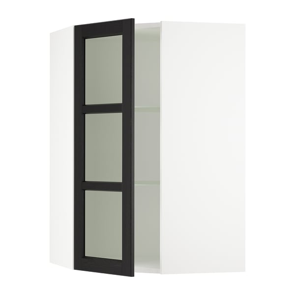 SEKTION Arm mur ang+tablettes/pte vitr, blanc/Lerhyttan teinté noir, 26x15x40 "