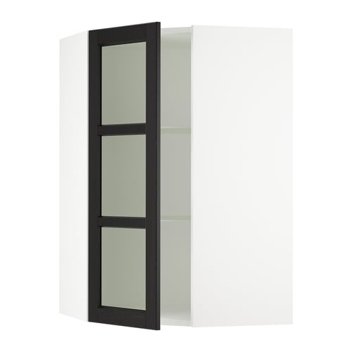 SEKTION Arm mur ang+tablettes/pte vitr, blanc/Lerhyttan teinté noir, 26x15x40 "