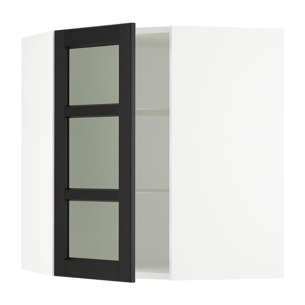 SEKTION Arm mur ang+tablettes/pte vitr, blanc/Lerhyttan teinté noir, 26x15x30 "