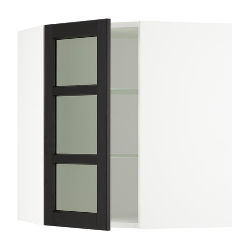 SEKTION Arm mur ang+tablettes/pte vitr, blanc/Lerhyttan teinté noir, 26x15x30 "