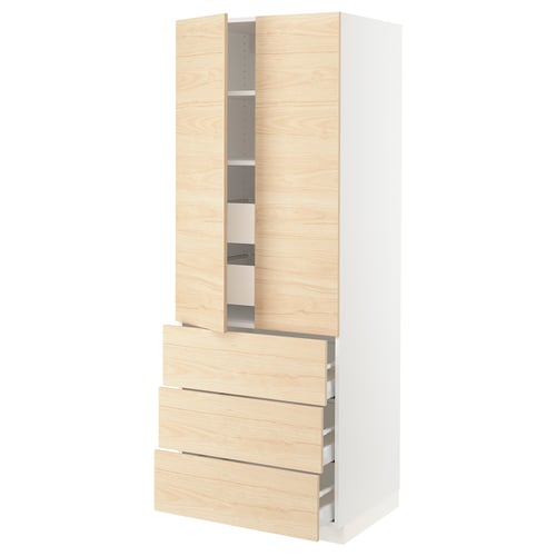 SEKTION Armoire haute 2 ptes/3 faces/5 tir, blanc/Askersund effet frêne clair, 30x24x80 "