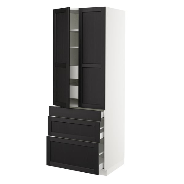 SEKTION Armoire haute 2 ptes/3 faces/5 tir, blanc/Lerhyttan teinté noir, 30x24x80 "