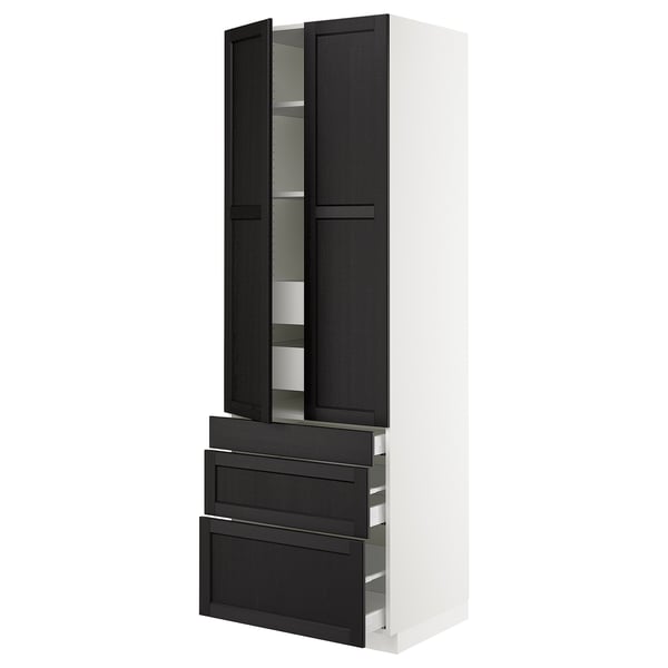 SEKTION Armoire haute 2 ptes/3 faces/5 tir, blanc/Lerhyttan teinté noir, 30x24x90 "