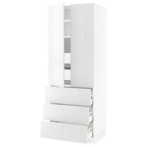 SEKTION Armoire haute 2 ptes/3 faces/5 tir, blanc/Ringhult blanc, 30x24x80 "