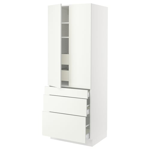 SEKTION Armoire haute 2 ptes/3 faces/5 tir, blanc/Vallstena blanc, 30x24x80 "