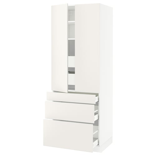 SEKTION Armoire haute 2 ptes/3 faces/5 tir, blanc/Veddinge blanc, 30x24x80 "