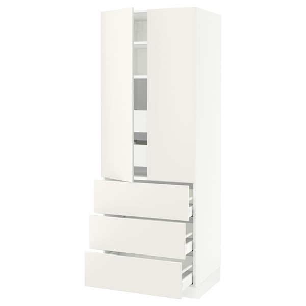 SEKTION Armoire haute 2 ptes/3 faces/5 tir, blanc/Veddinge blanc, 30x24x80 "