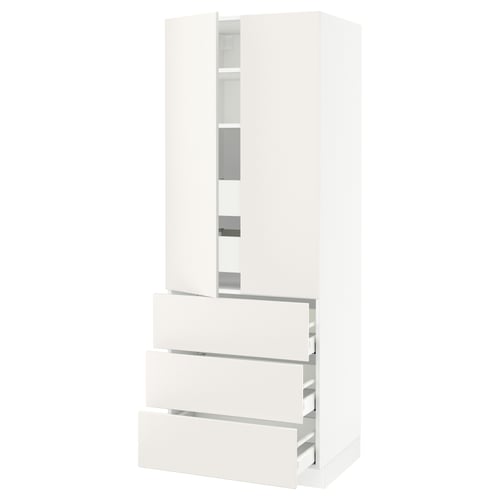 SEKTION Armoire haute 2 ptes/3 faces/5 tir, blanc/Veddinge blanc, 30x24x80 "