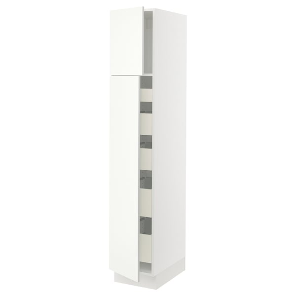 SEKTION Armoire haute+2 ptes/tablettes/5tir, blanc/Vallstena blanc, 15x24x80 "