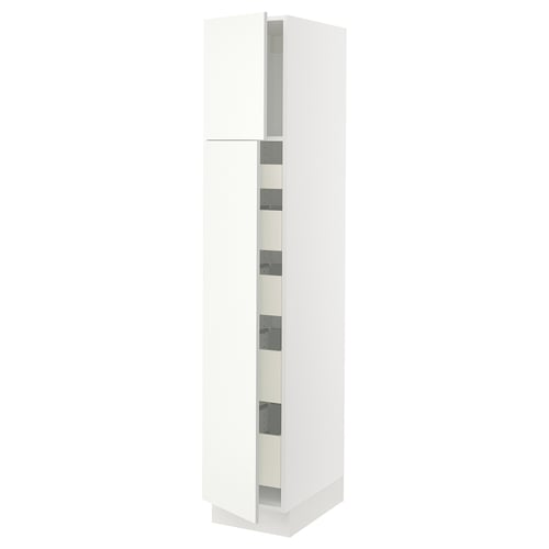 SEKTION Armoire haute+2 ptes/tablettes/5tir, blanc/Vallstena blanc, 15x24x80 "