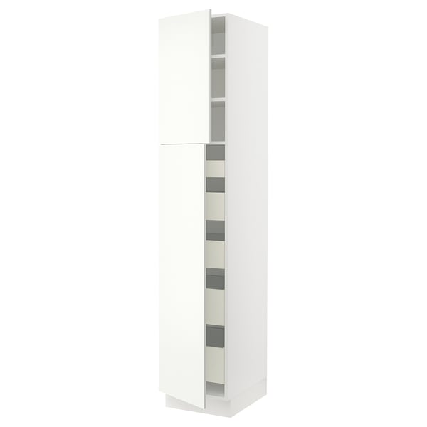 SEKTION Armoire haute+2 ptes/tablettes/5tir, blanc/Vallstena blanc, 18x24x90 "