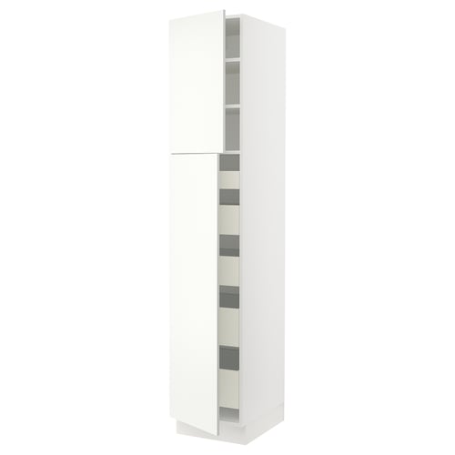 SEKTION Armoire haute+2 ptes/tablettes/5tir, blanc/Vallstena blanc, 18x24x90 "