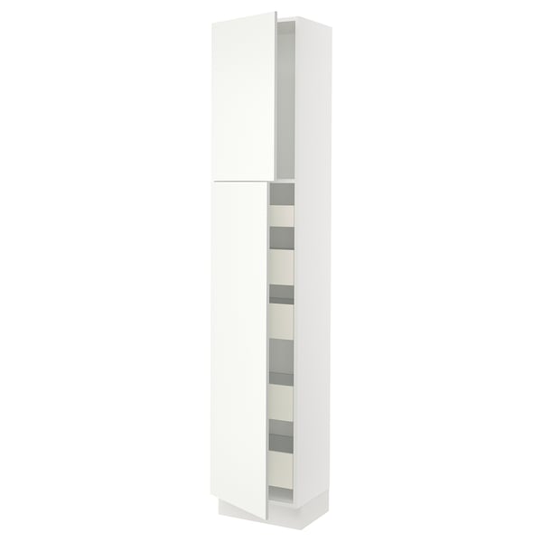 SEKTION Armoire haute+2 ptes/tablettes/5tir, blanc/Vallstena blanc, 18x15x90 "