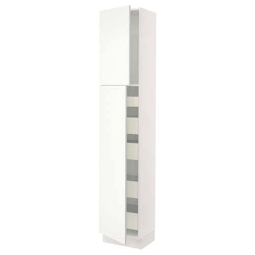 SEKTION Armoire haute+2 ptes/tablettes/5tir, blanc/Vallstena blanc, 18x15x90 "