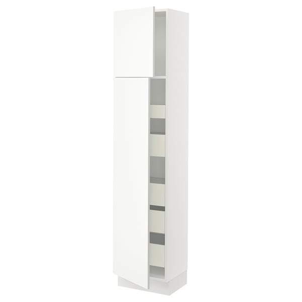 SEKTION Armoire haute+2 ptes/tablettes/5tir, blanc/Vallstena blanc, 18x15x80 "