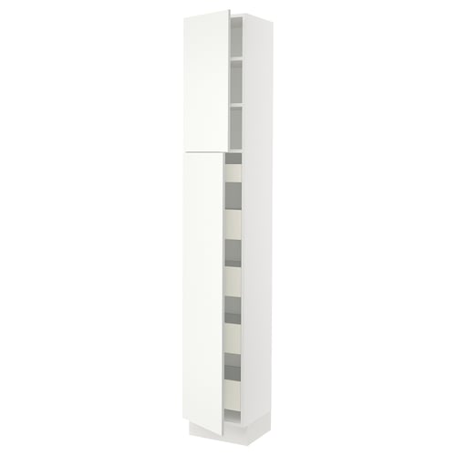 SEKTION Armoire haute+2 ptes/tablettes/5tir, blanc/Vallstena blanc, 15x15x90 "