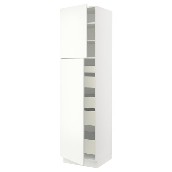 SEKTION Armoire haute+2 ptes/tablettes/5tir, blanc/Vallstena blanc, 24x24x90 "