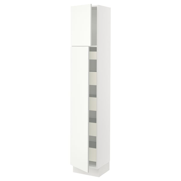 SEKTION Armoire haute+2 ptes/tablettes/5tir, blanc/Vallstena blanc, 15x15x80 "