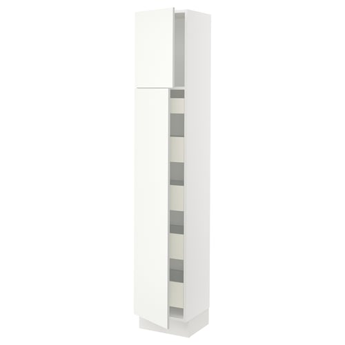 SEKTION Armoire haute+2 ptes/tablettes/5tir, blanc/Vallstena blanc, 15x15x80 "