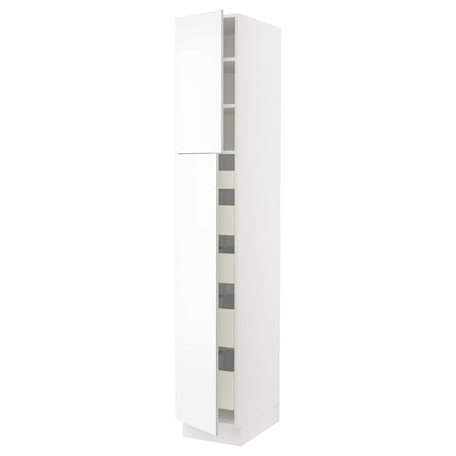 SEKTION Armoire haute+2 ptes/tablettes/5tir, blanc/Vallstena blanc, 15x24x90 "