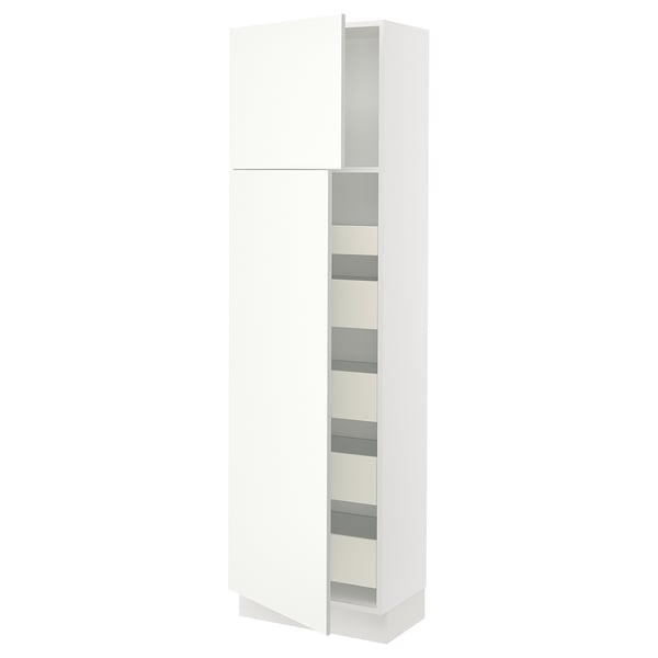 SEKTION Armoire haute+2 ptes/tablettes/5tir, blanc/Vallstena blanc, 24x15x80 "