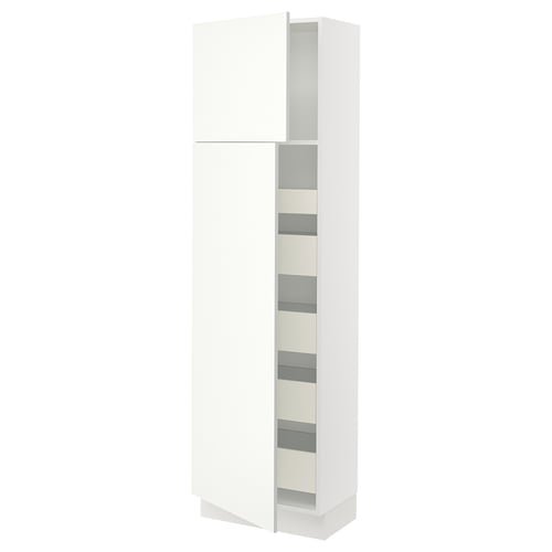 SEKTION Armoire haute+2 ptes/tablettes/5tir, blanc/Vallstena blanc, 24x15x80 "