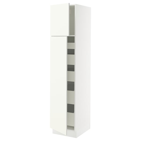 SEKTION Armoire haute+2 ptes/tablettes/5tir, blanc/Vallstena blanc, 18x24x80 "