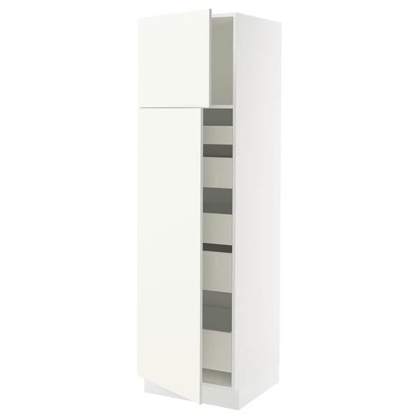 SEKTION Armoire haute+2 ptes/tablettes/5tir, blanc/Vallstena blanc, 24x24x80 "