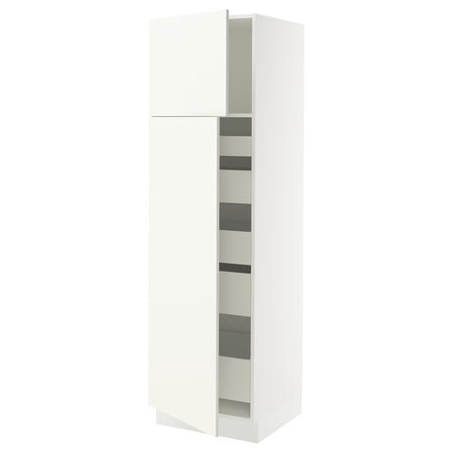SEKTION Armoire haute+2 ptes/tablettes/5tir, blanc/Vallstena blanc, 24x24x80 "