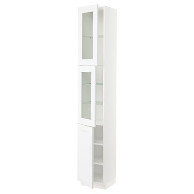 SEKTION Armoire haute 2 ptes vitr/1 pte, blanc/Axstad blanc mat, 15x15x90 "