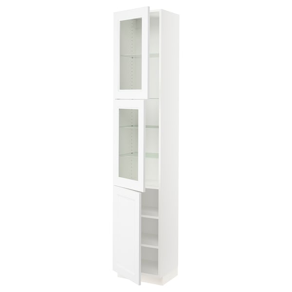 SEKTION Armoire haute 2 ptes vitr/1 pte, blanc/Axstad blanc mat, 18x15x90 "