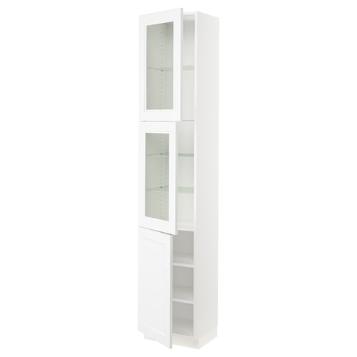 SEKTION Armoire haute 2 ptes vitr/1 pte, blanc/Axstad blanc mat, 18x15x90 "