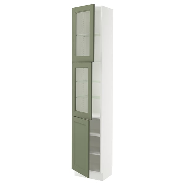 SEKTION Armoire haute 2 ptes vitr/1 pte, blanc/Axstad gris-vert, 18x15x90 "
