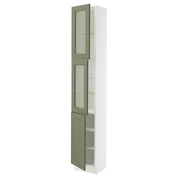 SEKTION Armoire haute 2 ptes vitr/1 pte, blanc/Axstad gris-vert, 15x15x90 "