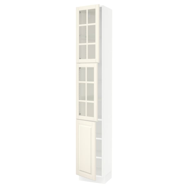 SEKTION Armoire haute 2 ptes vitr/1 pte, blanc/Bodbyn blanc cassé, 15x15x90 "