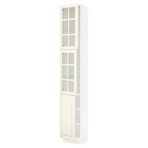 SEKTION Armoire haute 2 ptes vitr/1 pte, blanc/Bodbyn blanc cassé, 15x15x90 "
