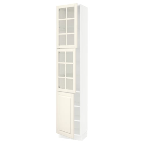 SEKTION Armoire haute 2 ptes vitr/1 pte, blanc/Bodbyn blanc cassé, 18x15x90 "