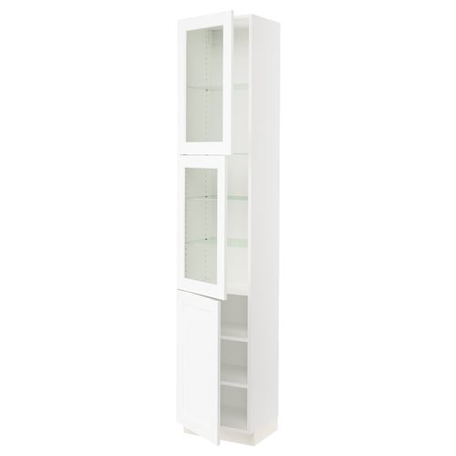 SEKTION Armoire haute 2 ptes vitr/1 pte, blanc Enköping/blanc effet bois, 18x15x90 "