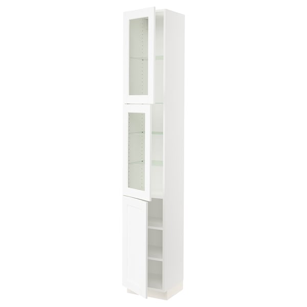 SEKTION Armoire haute 2 ptes vitr/1 pte, blanc Enköping/blanc effet bois, 15x15x90 "