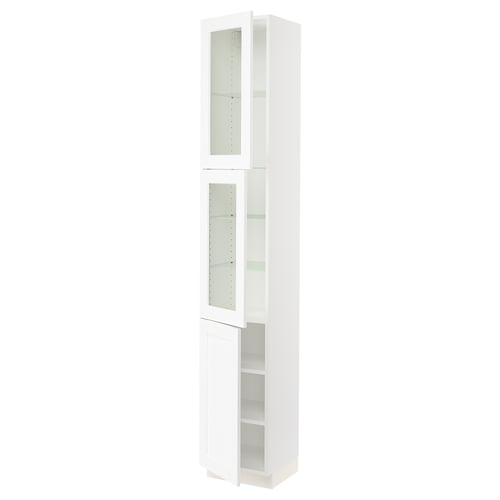 SEKTION Armoire haute 2 ptes vitr/1 pte, blanc Enköping/blanc effet bois, 15x15x90 "