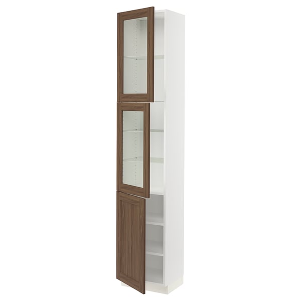 SEKTION Armoire haute 2 ptes vitr/1 pte, blanc Enköping/brun effet noyer, 18x15x90 "