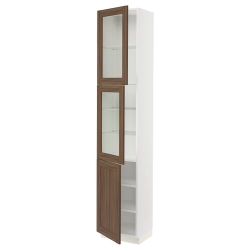 SEKTION Armoire haute 2 ptes vitr/1 pte, blanc Enköping/brun effet noyer, 18x15x90 "