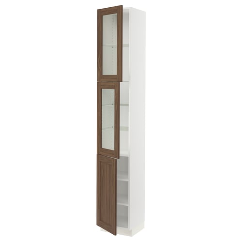 SEKTION Armoire haute 2 ptes vitr/1 pte, blanc Enköping/brun effet noyer, 15x15x90 "