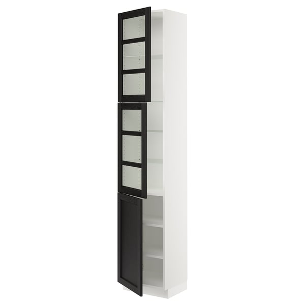 SEKTION Armoire haute 2 ptes vitr/1 pte, blanc/Lerhyttan teinté noir, 18x15x90 "