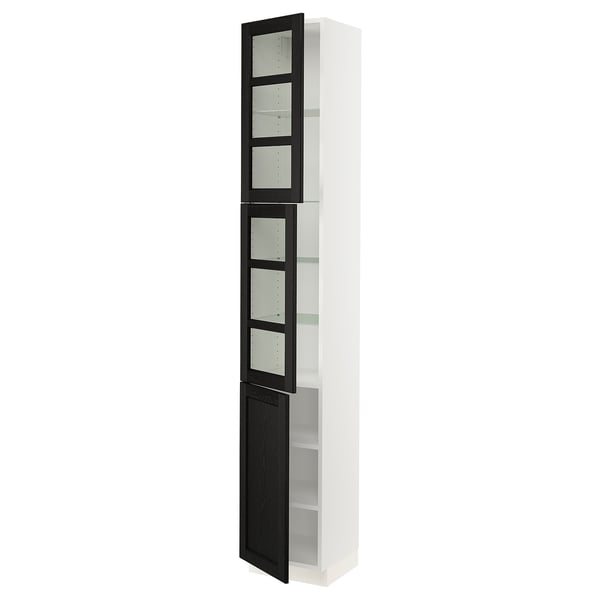 SEKTION Armoire haute 2 ptes vitr/1 pte, blanc/Lerhyttan teinté noir, 15x15x90 "